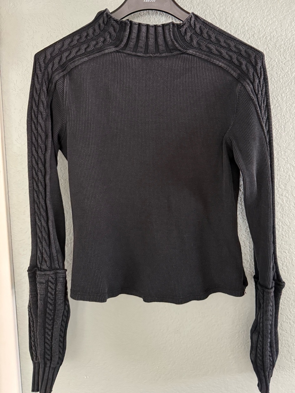 Free People We The Free Black Cable Knit Thermal Top Size M